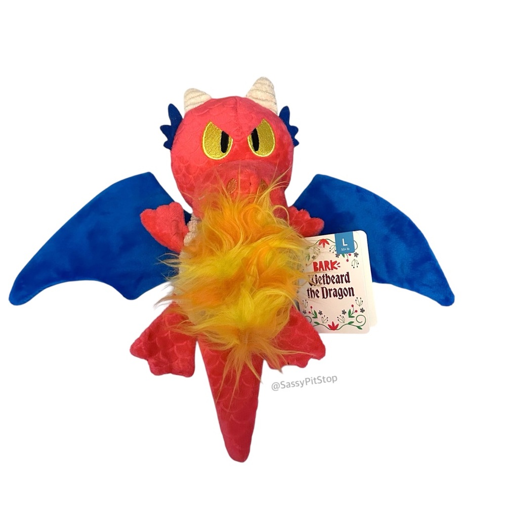 BARK Wetbeard the Dragon Whip Flip Crinkle Squeaker Dog Toy